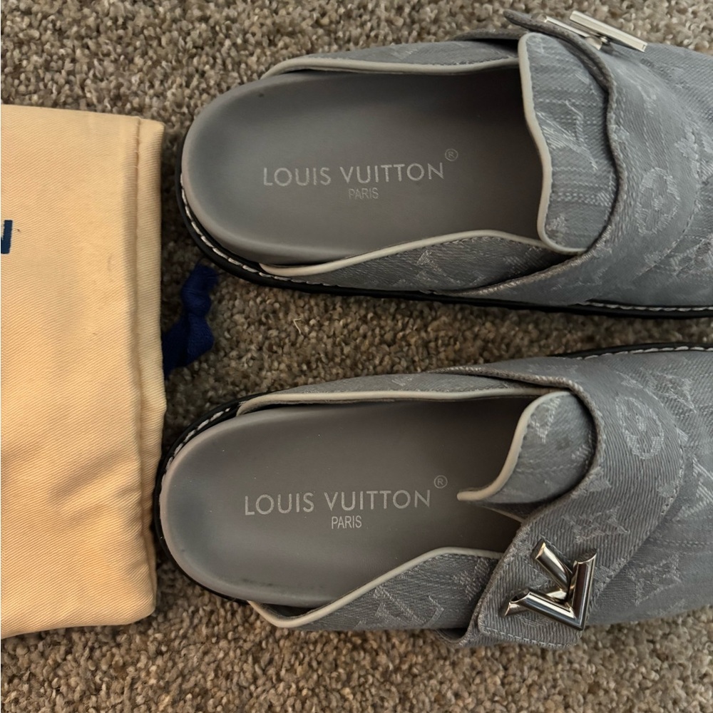 Louis Vuitton Gray Monogram Slip On Mules - Picture 3 of 5